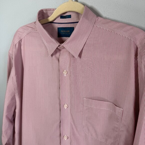 Fairlane Men Supima Cotton Button Up Dress Shirt XLT Red Pin Stripe Career Offic - Picture 3 of 12